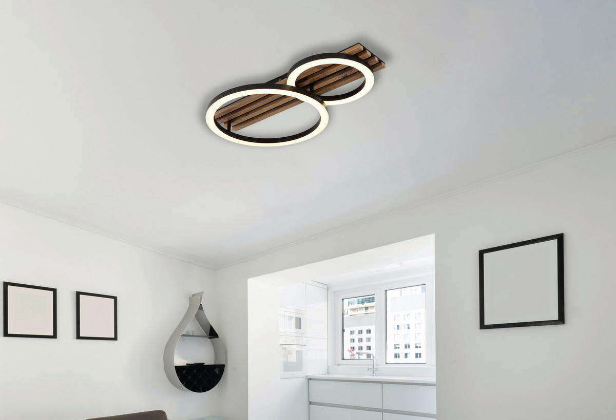 LED-DECKENLEUCHTE 48/30/9,5 cm   - Dunkelbraun/Schwarz, Natur, Holzwerkstoff/Kunststoff (48/30/9,5cm) - Globo