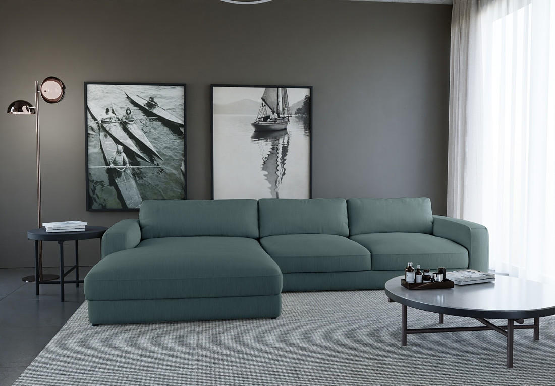 ECKSOFA in Cord Blaugrau  - Blaugrau/Schwarz, Modern, Textil (176/84/303cm) - Trendmanufaktur