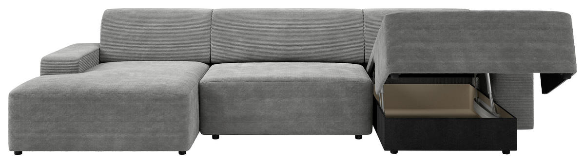 WOHNLANDSCHAFT in Cord Grau  - Schwarz/Grau, Modern, Kunststoff/Textil (162/329/162cm) - Trendmanufaktur