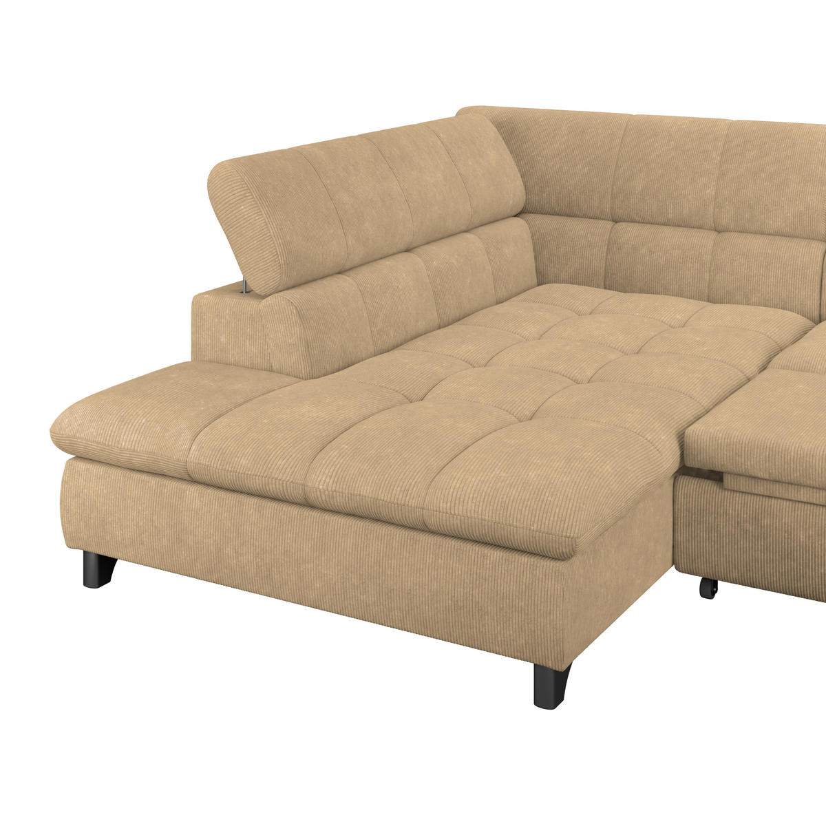 ECKSOFA Sandfarben Chenille  - Sandfarben/Chromfarben, KONVENTIONELL, Textil/Metall (234/312cm) - Livetastic