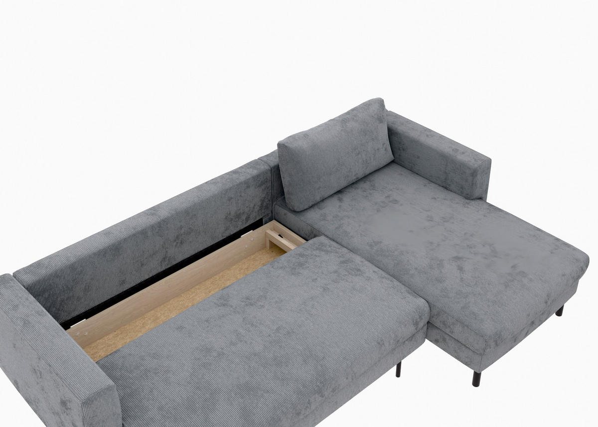 ECKSCHLAFSOFA  in Cord Dunkelgrau  - Dunkelgrau/Schwarz, MODERN, Textil/Metall (232/161cm) - Trendmanufaktur
