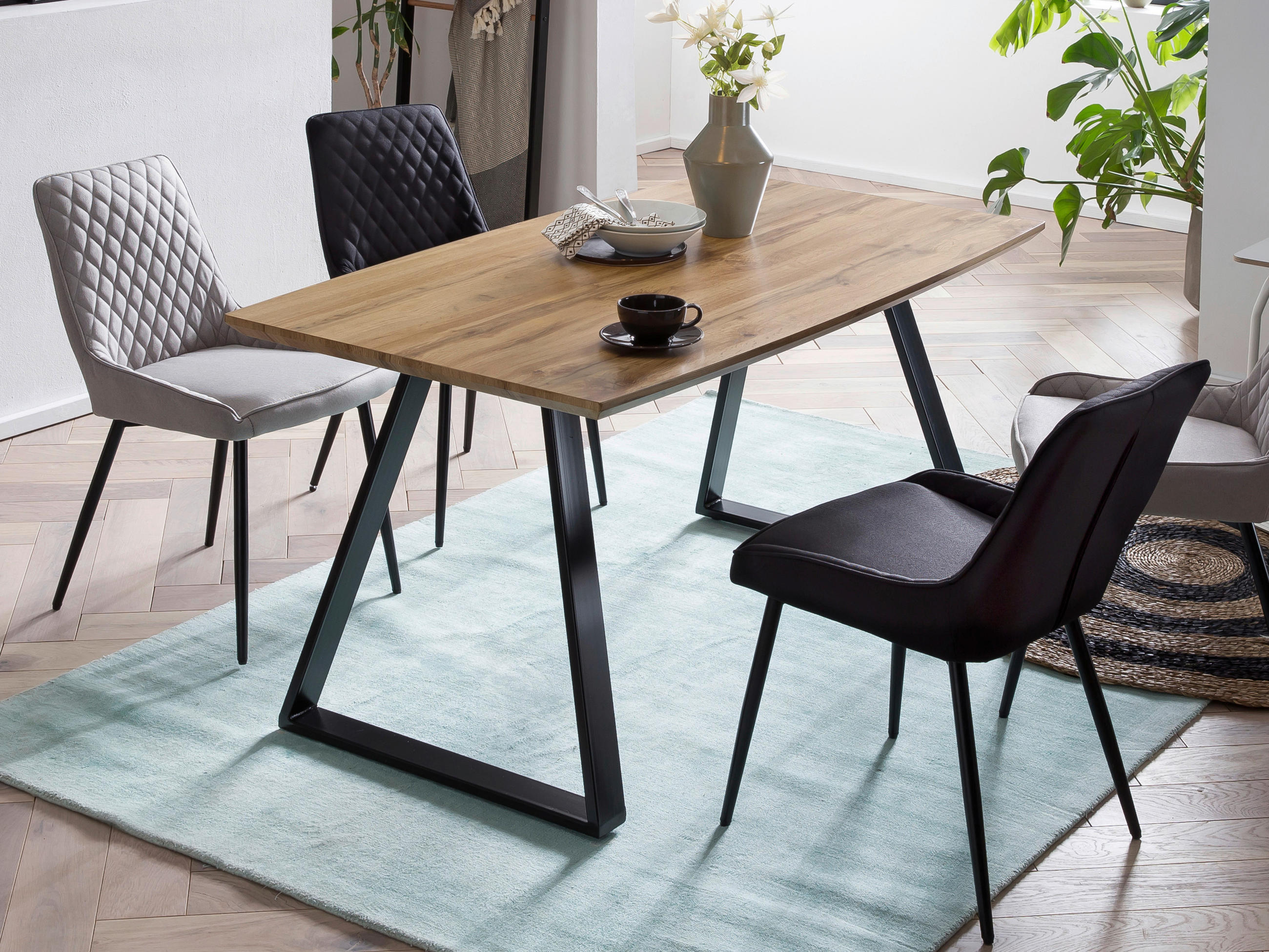 ESSTISCH rechteckig Naturfarben, Schwarz  - Schwarz/Naturfarben, Design, Holzwerkstoff/Metall (140/80/75cm) - Livetastic