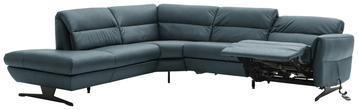 ECKSOFA in Echtleder Blaugrau  258/286 cm  - Blaugrau/Schwarz, Design, Leder/Metall (258/286cm) - Schöner Wohnen