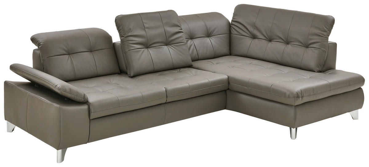 ECKSOFA in Echtleder Grau  - Alufarben/Grau, Design, Leder/Metall (309/211cm) - Beldomo Speed