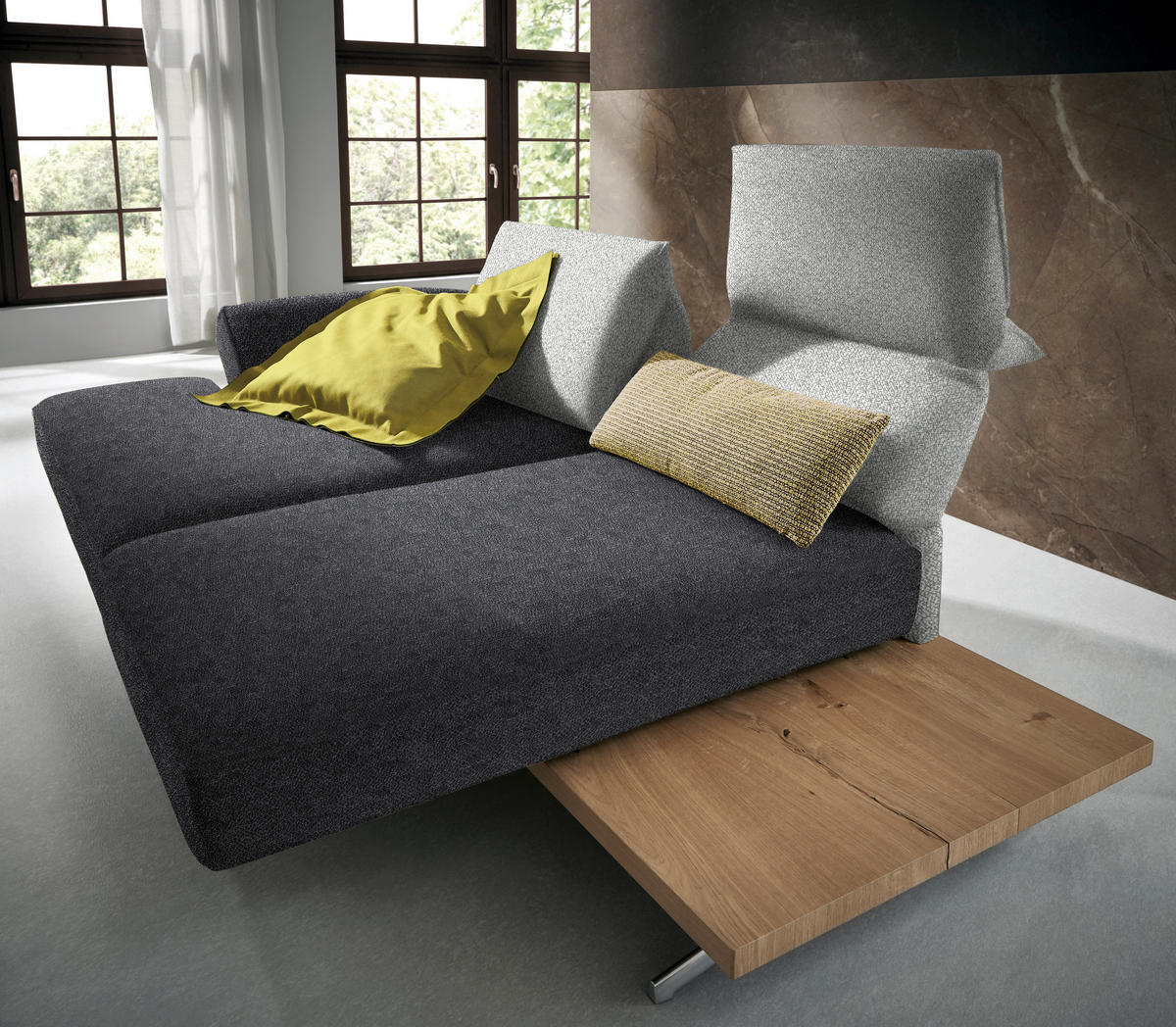 ECKSOFA in Flachgewebe Grau, Hellgrau  132/240 cm  - Chromfarben/Hellgrau, Design, Holz/Textil (132/240cm) - Koinor