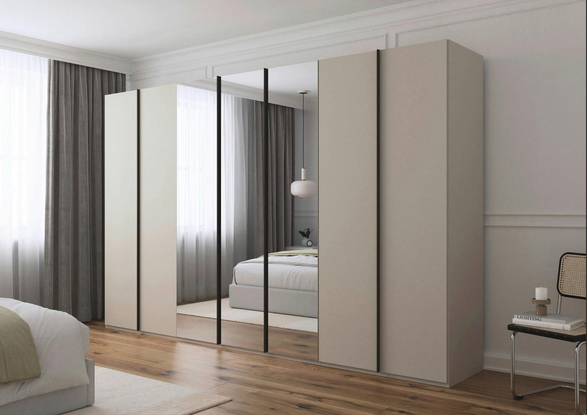 DREHTÜRENSCHRANK 350/223/61 cm,  in Champagner, 7-türig  - Champagner/Graphitfarben, Basics, Glas/Holzwerkstoff (350/223/61cm) - Novel