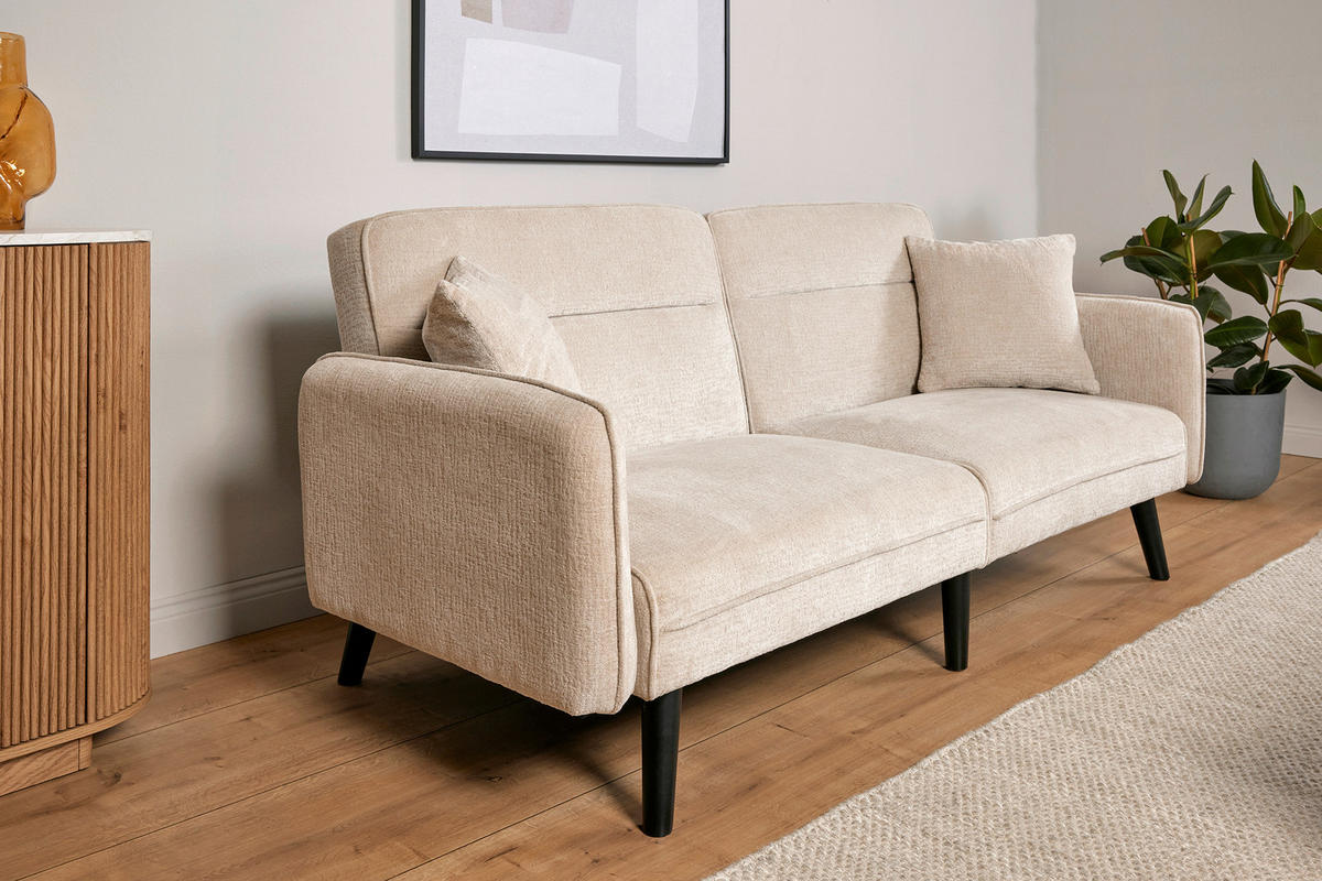 SCHLAFSOFA Bouclé Champagner  - Champagner/Schwarz, MODERN, Holz/Textil (191/83/84cm) - Livetastic