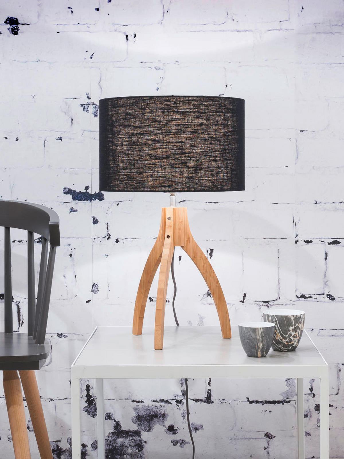 TISCHLEUCHTE - Schwarz/Naturfarben, Trend, Holz/Textil (36/54cm) - Good & Mojo