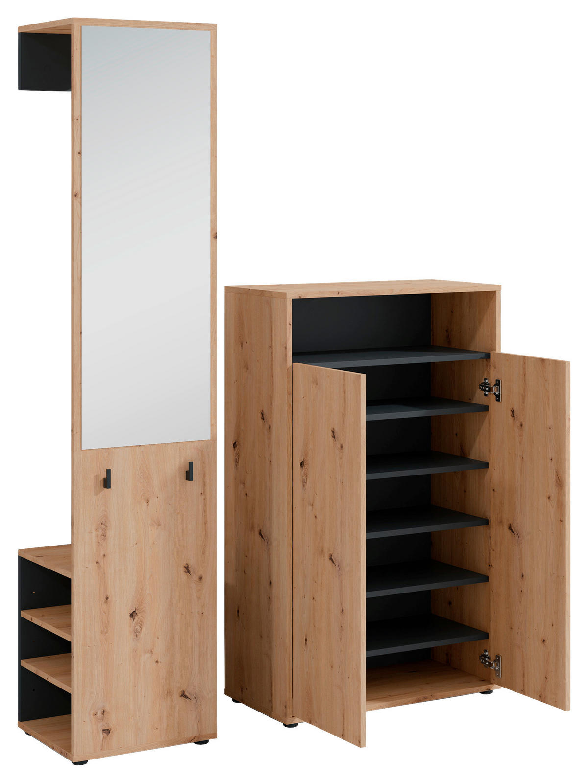 GARDEROBE 2-teilig  in 110/186/35 cm  - Schwarz/Eiche Artisan, Design, Holzwerkstoff (110/186/35cm) - MID.YOU