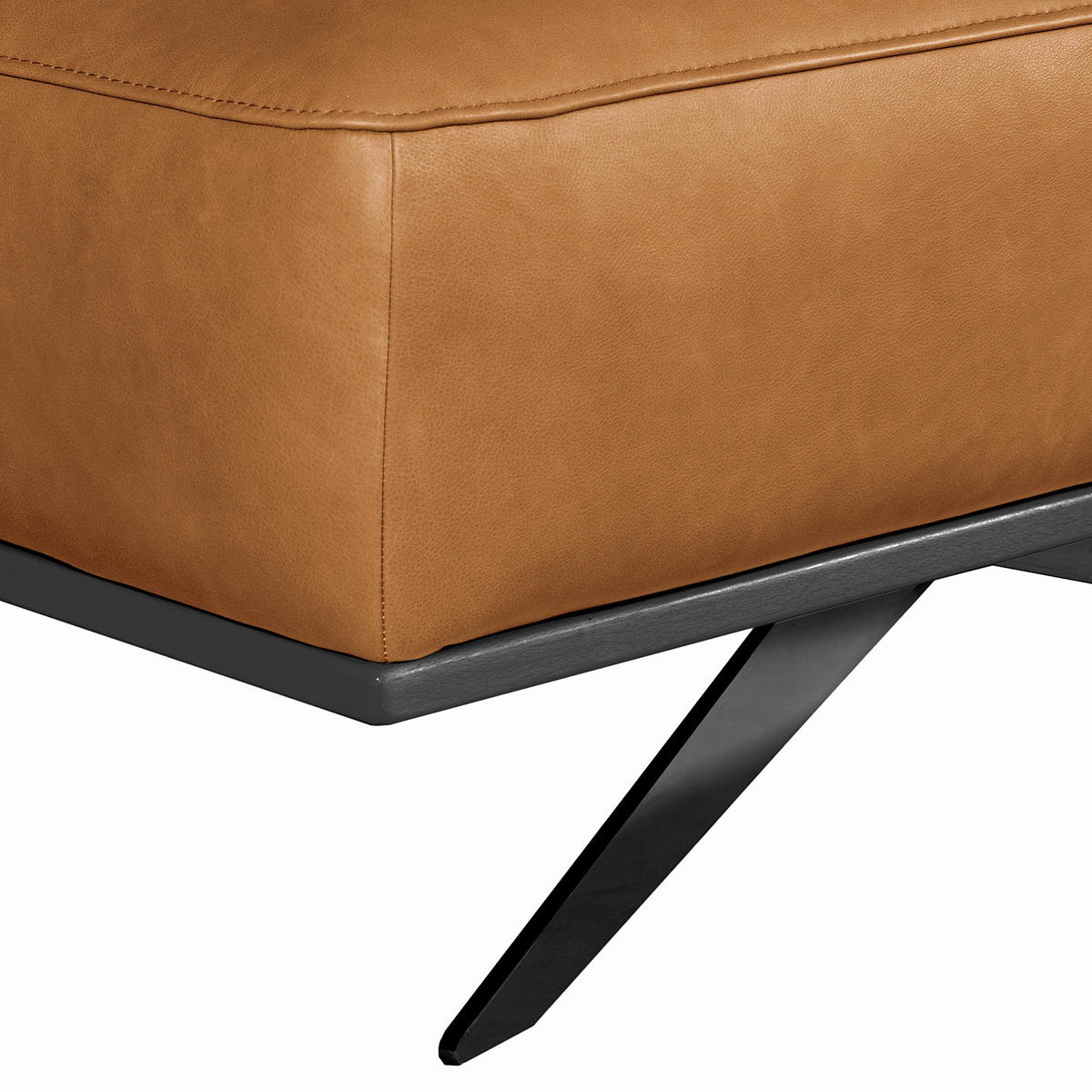 HOCKER Echtleder Cognac  - Cognac/Schwarz, Design, Leder/Metall (95/46/80cm) - Livetastic