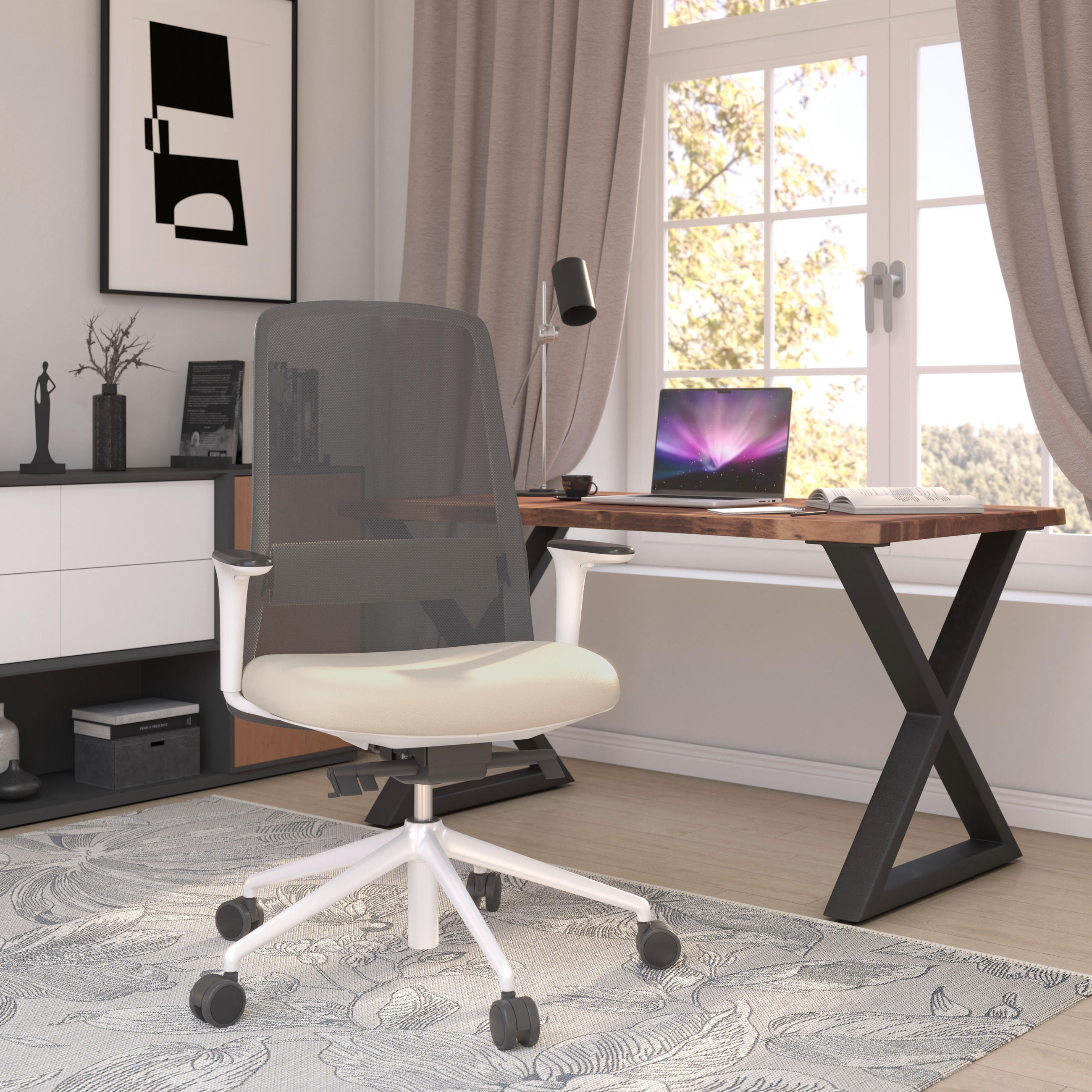 DREHSTUHL Schwarz, Weiß, Beige  - Beige/Schwarz, MODERN, Leder/Kunststoff (70/103-115/70cm)