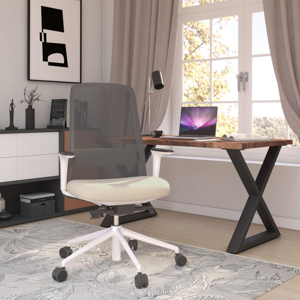 Thumbnail - Xxxl Drehstuhl, Schwarz, Weiß, Beige, Metall, Kunststoff, Leder, Drehkreuz, 70x103-115x70 cm, Stoffauswahl, Sitzfläche 3...