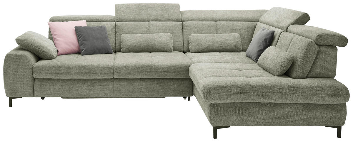 ECKSOFA Grün Webstoff  - Schwarz/Grün, KONVENTIONELL, Textil/Metall (314/220cm) - SetOne by Musterring