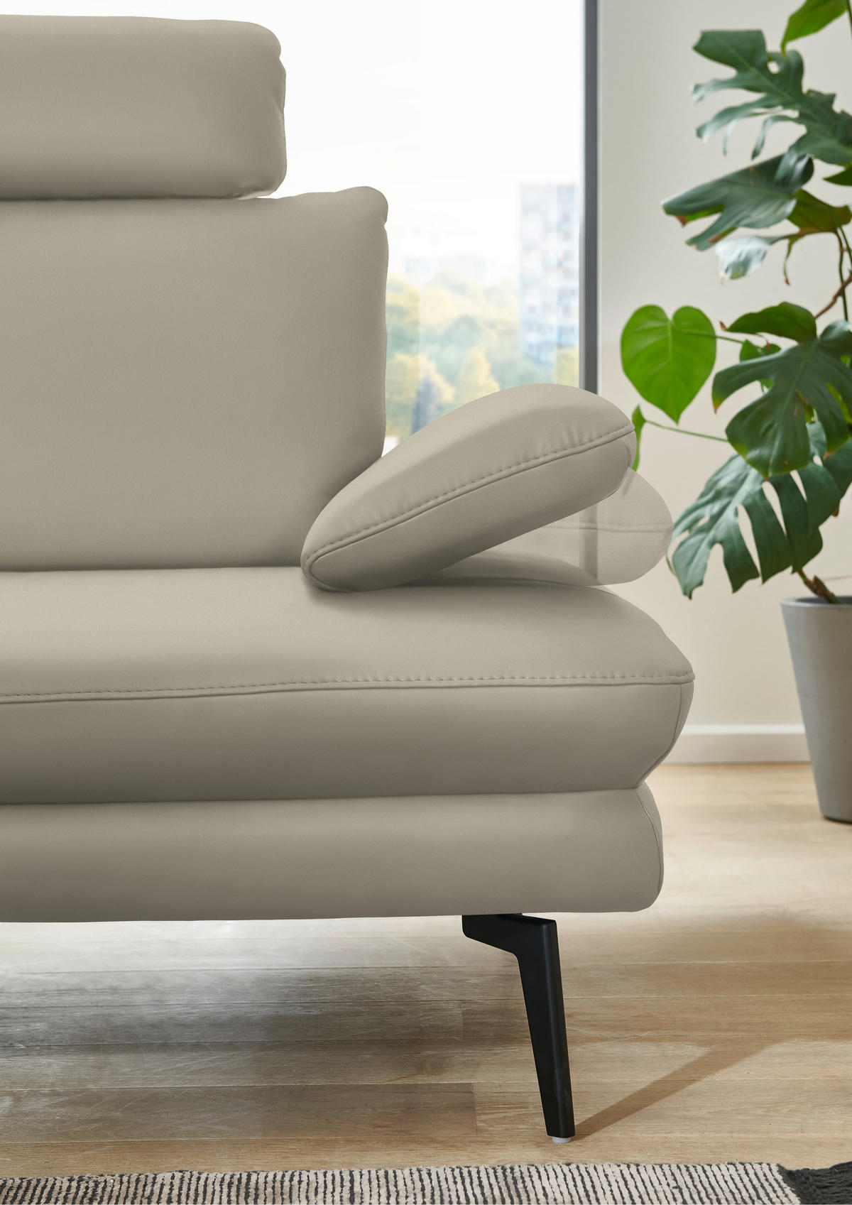 ECKSOFA in Echtleder Ecru  - Ecru/Schwarz, Design, Leder/Metall (180/310cm) - Dieter Knoll