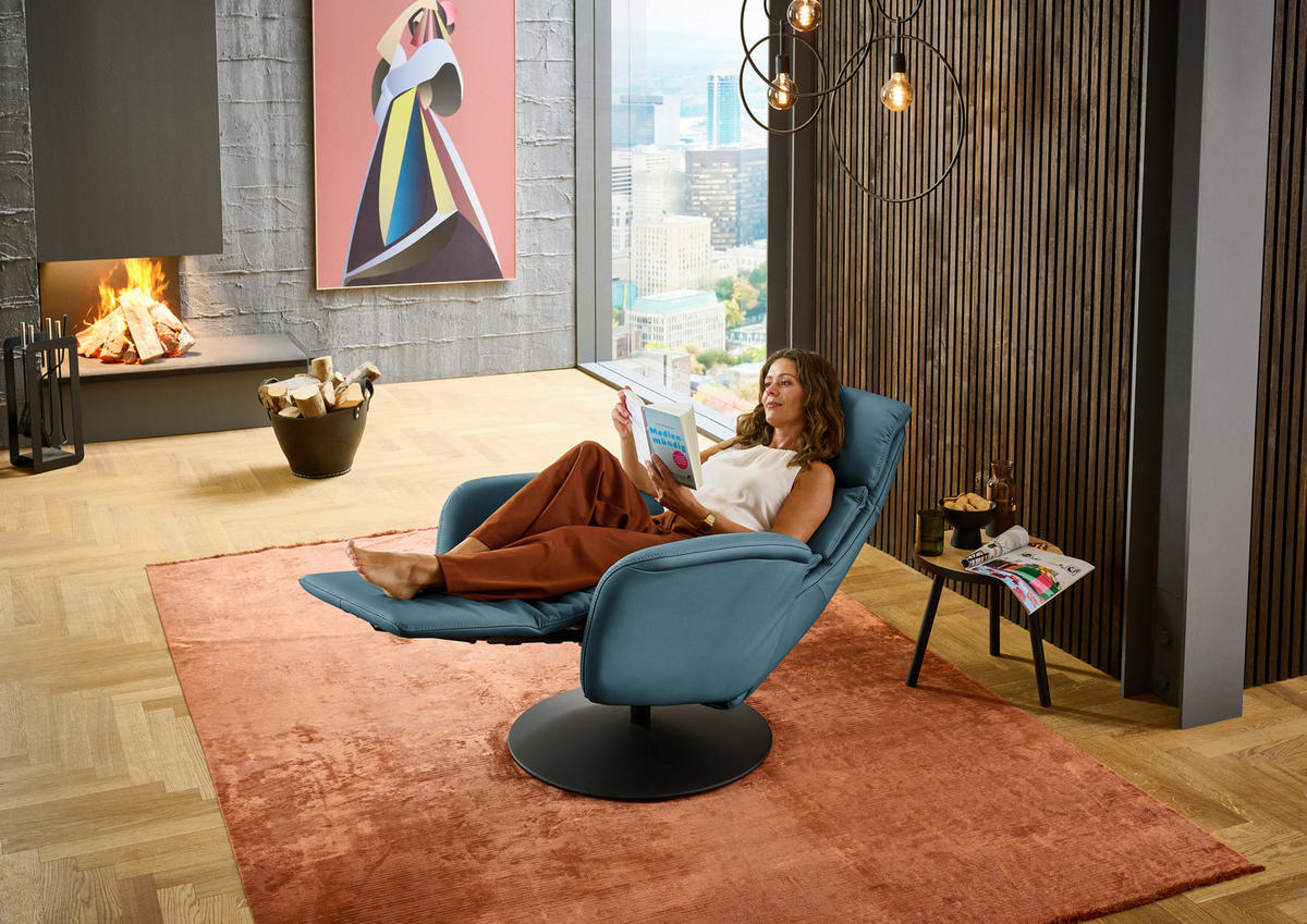 RELAXSESSEL in Leder Blau  - Blau/Schwarz, Design, Leder/Metall (76/108/86cm) - Dieter Knoll