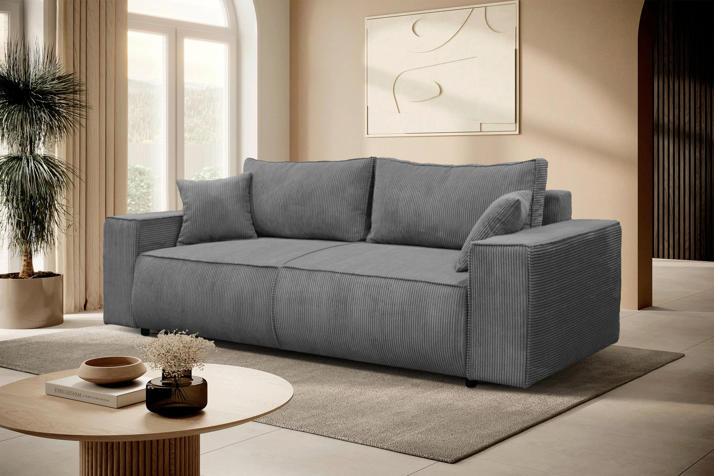 Canapea Extensibila, textil, gri inchis