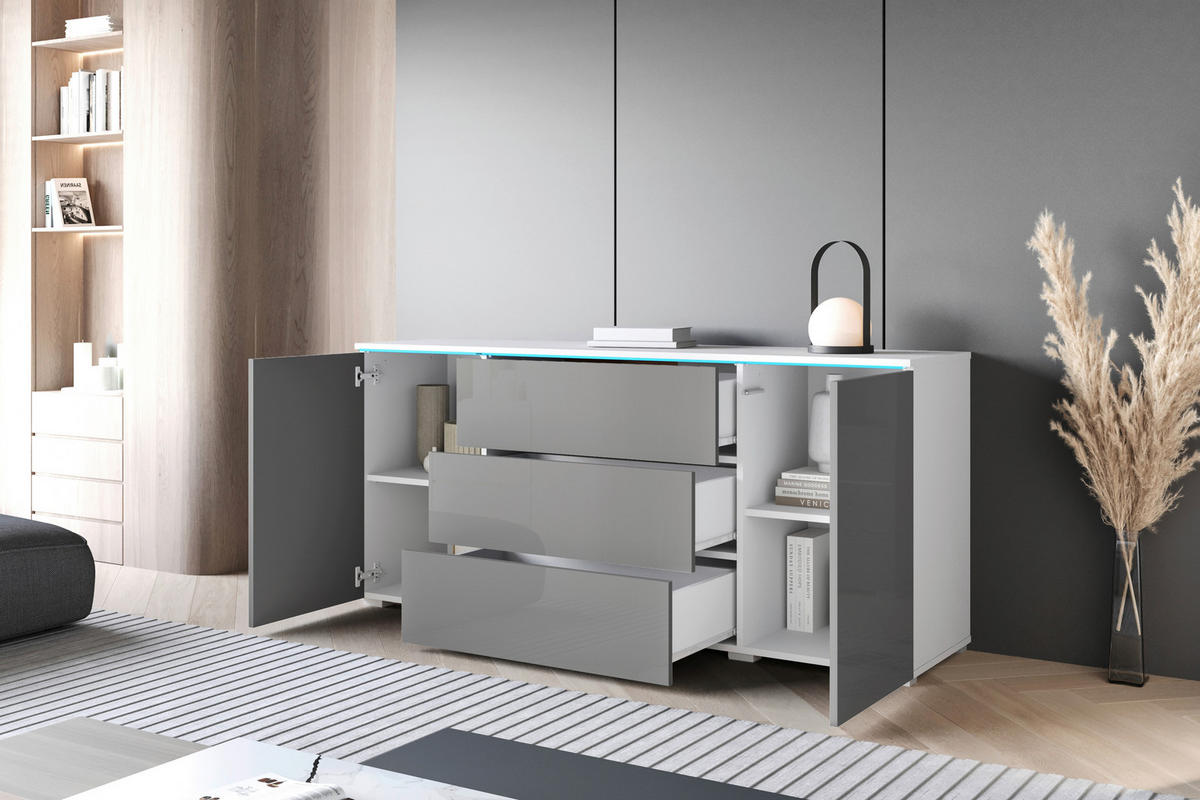 SIDEBOARD Vera  in  - Grau Hochglanz/Weiß, Trend, Holzwerkstoff/Kunststoff (150/67,9/39,5cm)