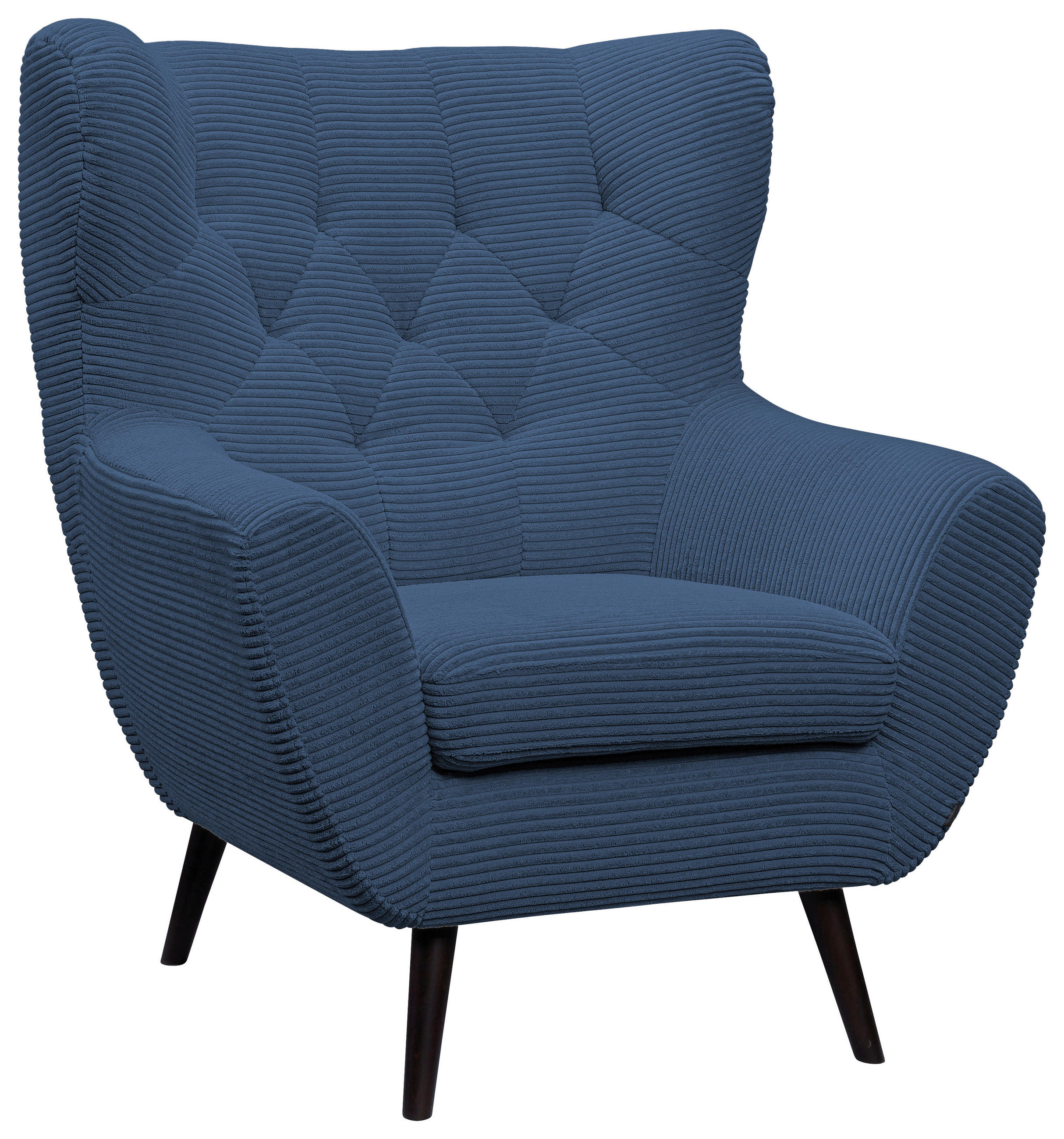 SESSEL in Cord Blau  - Blau/Schwarz, Design, Holz/Textil (87/101/95cm) - Stylife