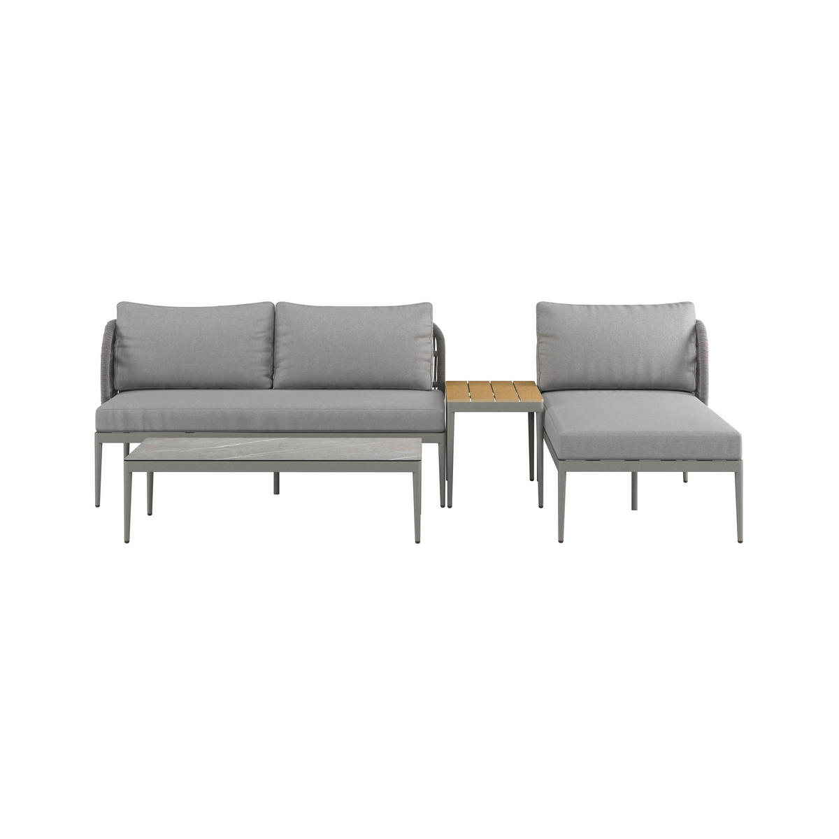LOUNGEGARNITUR 4-teilig  - Naturfarben/Grau, Modern, Glas/Kunststoff (255/72/145cm) - Ambia Garden