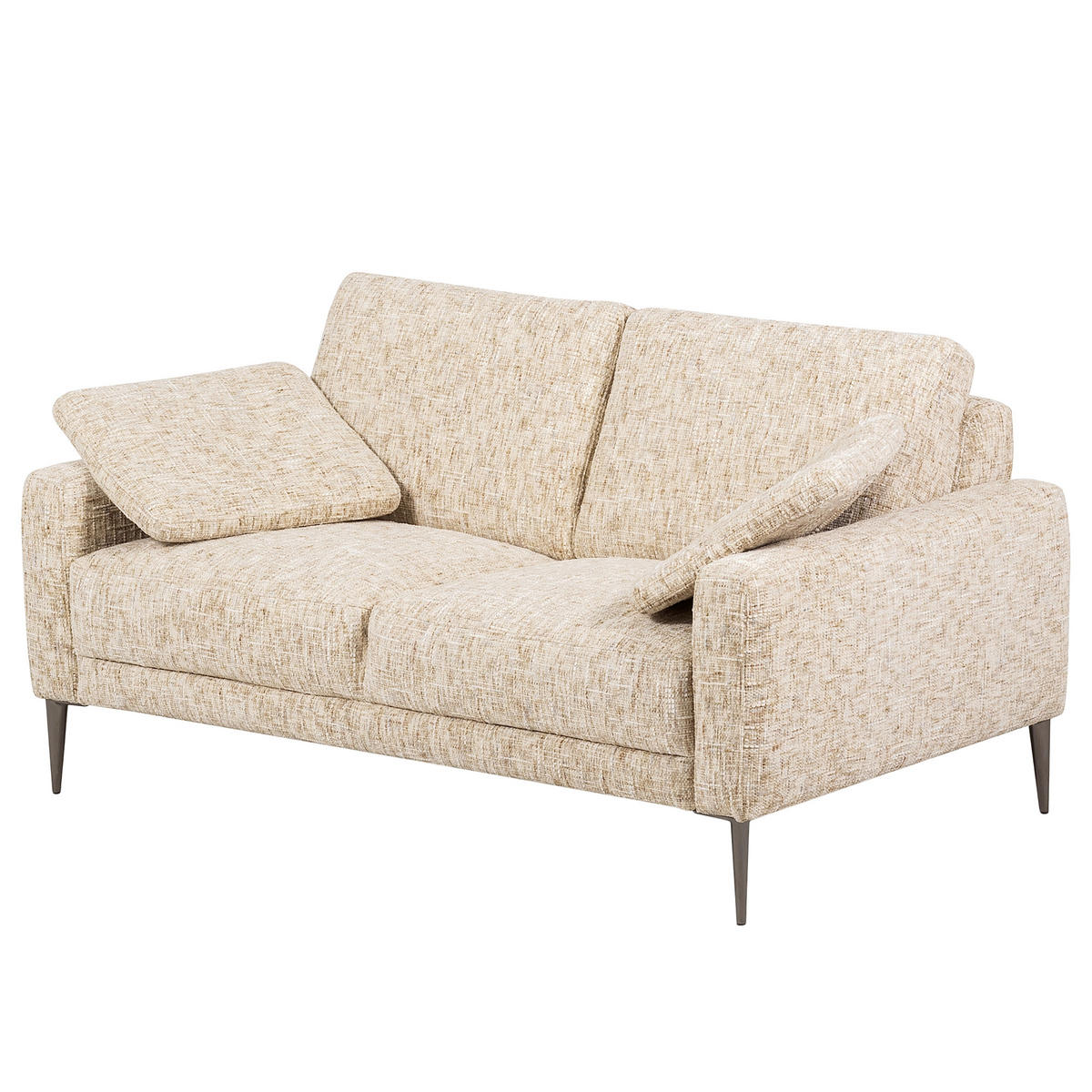 2-SITZER-SOFA Webstoff Beige  - Beige/Schwarzchrom, Design, Textil/Metall (157/85/92cm) - Livetastic