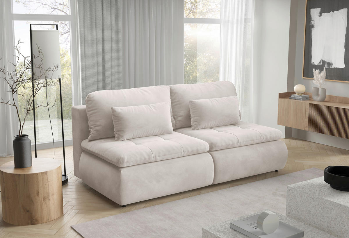SCHLAFSOFA MYSTIC in Plüsch Creme  - Creme/Schwarz, Design, Kunststoff/Textil (220/94/114cm) - Livetastic