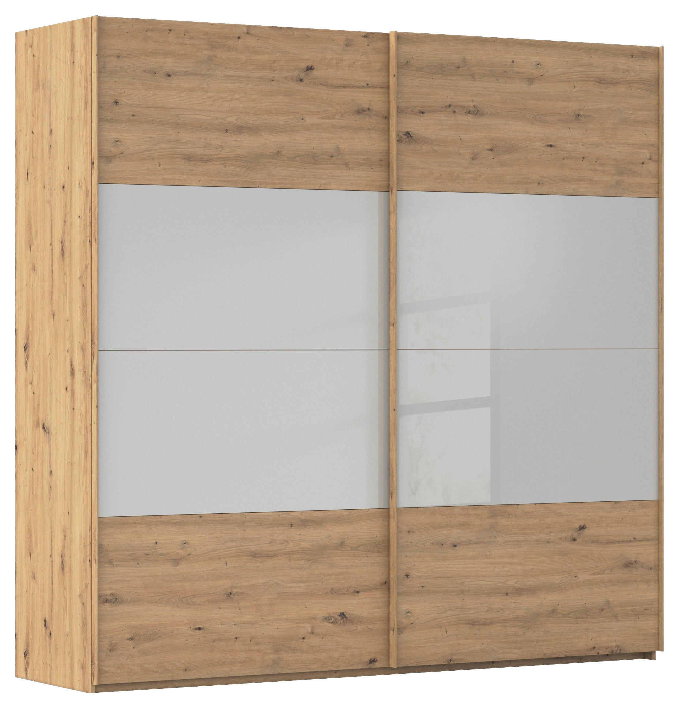 SCHWEBETÜRENSCHRANK 226/223/68 cm 2-türig Eiche Artisan, Seidengrau  - Eichefarben/Seidengrau, Design, Glas/Holzwerkstoff (226/223/68cm) - Xora