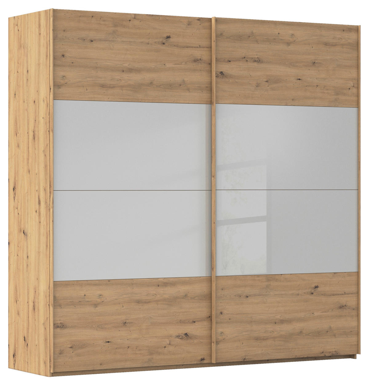 SCHWEBETÜRENSCHRANK 226/223/68 cm 2-türig Eiche Artisan, Seidengrau  - Eichefarben/Seidengrau, Design, Glas/Holzwerkstoff (226/223/68cm) - Xora