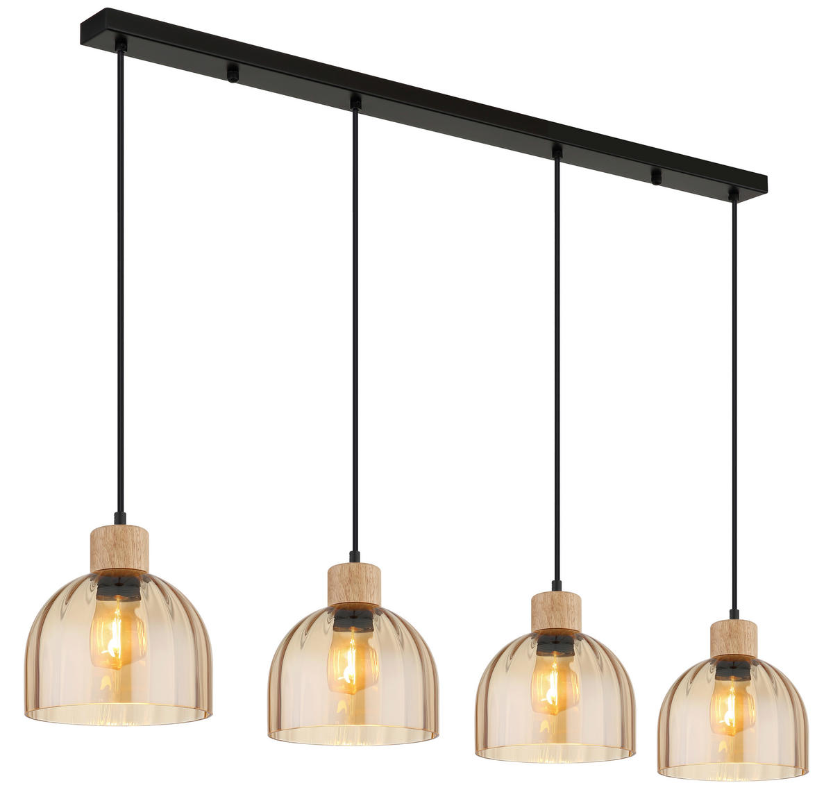 HÄNGELEUCHTE Swanson 113/20 cm  - Bernsteinfarben/Schwarz, Design, Glas/Holz (113/20cm) - Globo