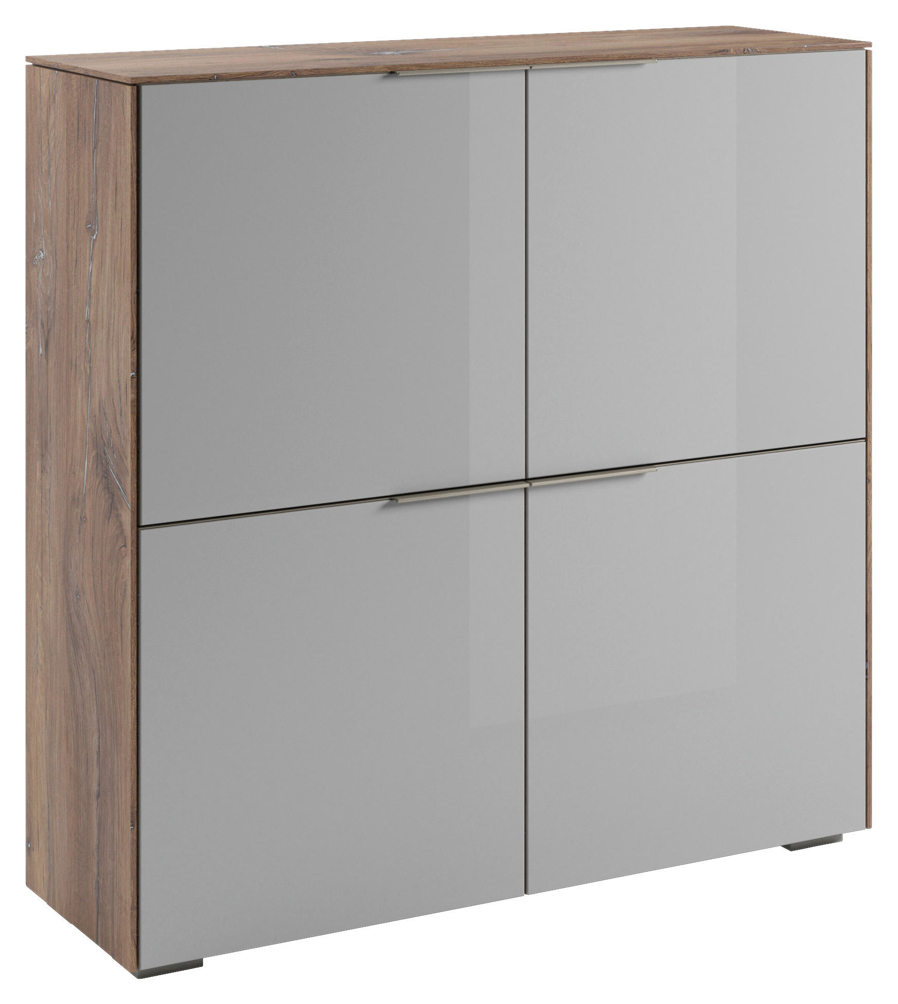 AKTENSCHRANK Eichefarben, Nickelfarben, Hellgrau  - Eichefarben/Hellgrau, MODERN, Glas/Holzwerkstoff (112,6/114/37,2cm) - Voleo