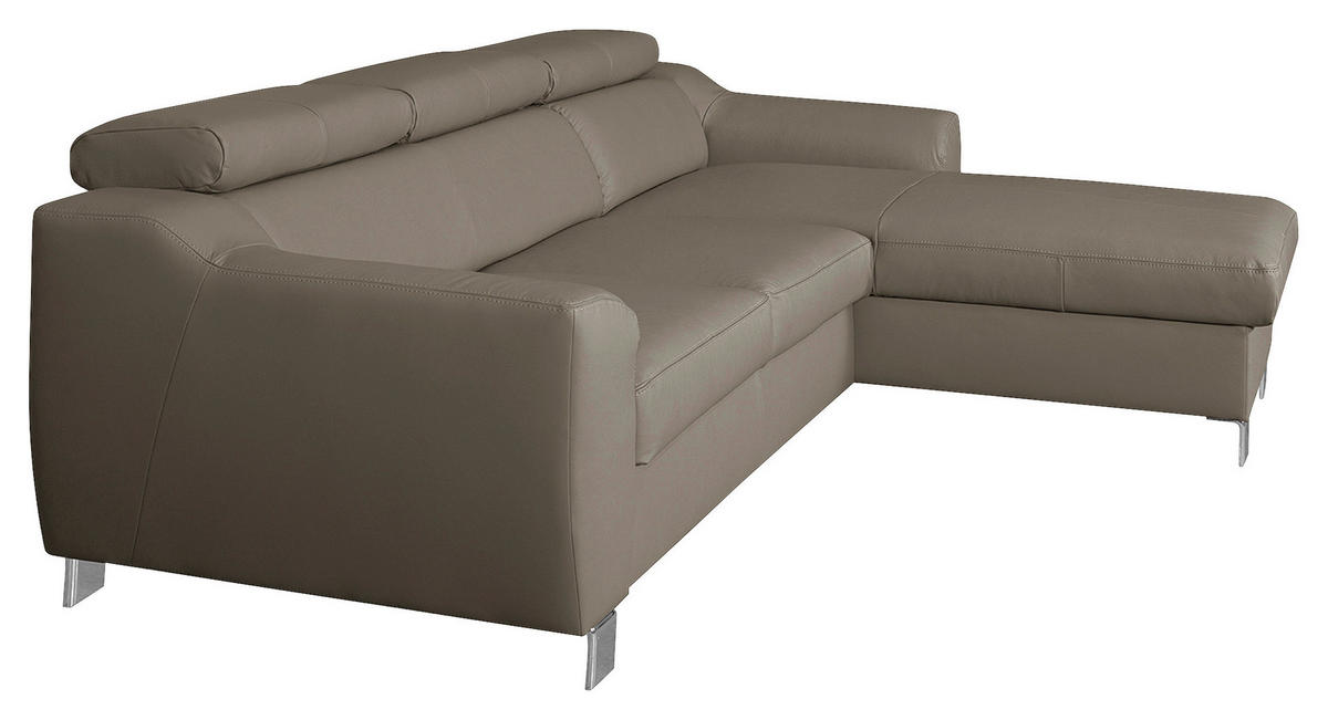 ECKSOFA in Lederlook Echtleder Taupe  - Taupe/Chromfarben, Design, Leder/Textil (242/176cm) - Livetastic