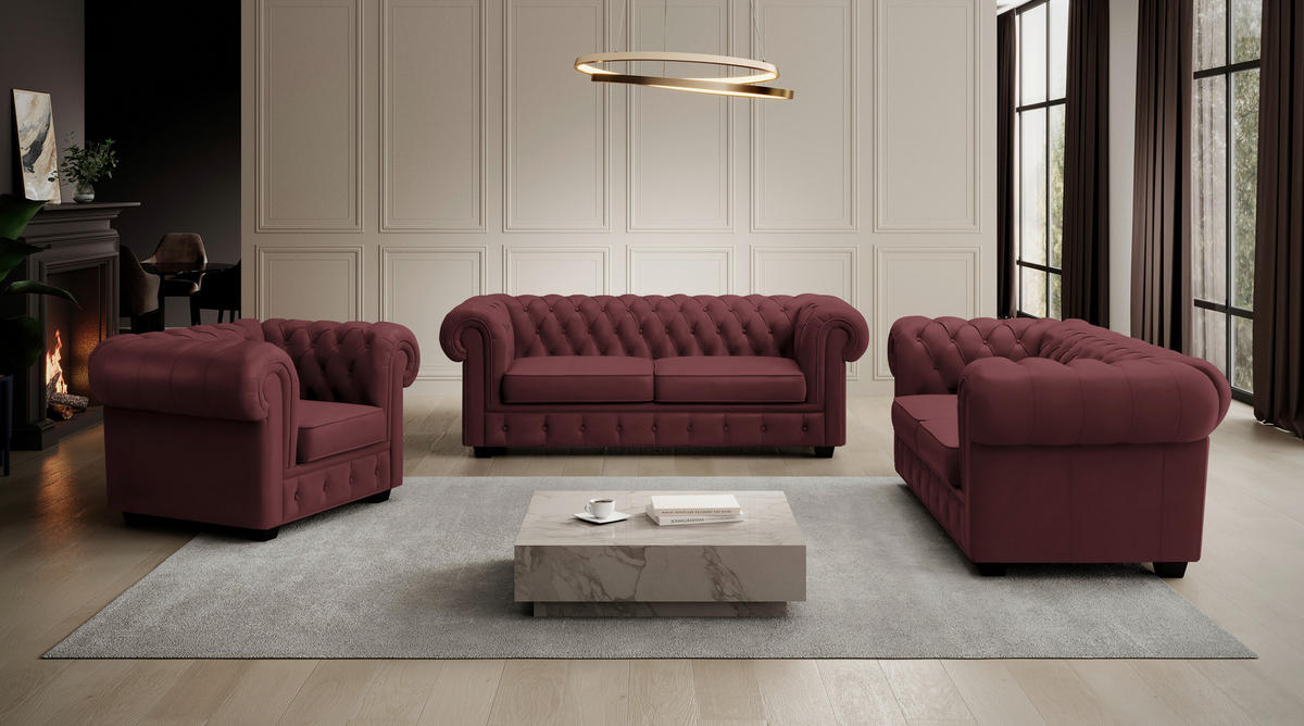 CHESTERFIELD-SESSEL in Lederlook Bordeaux  - Wengefarben/Bordeaux, Lifestyle, Holz/Textil (115/76,5/96cm) - Landscape