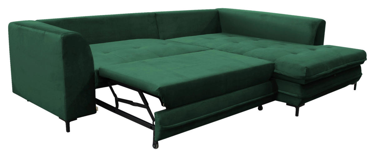 ECKSCHLAFSOFA  mit Armteil rechts, Rücken echt Velours Grün  - Schwarz/Grün, Design, Textil/Metall (277/187cm) - Livetastic