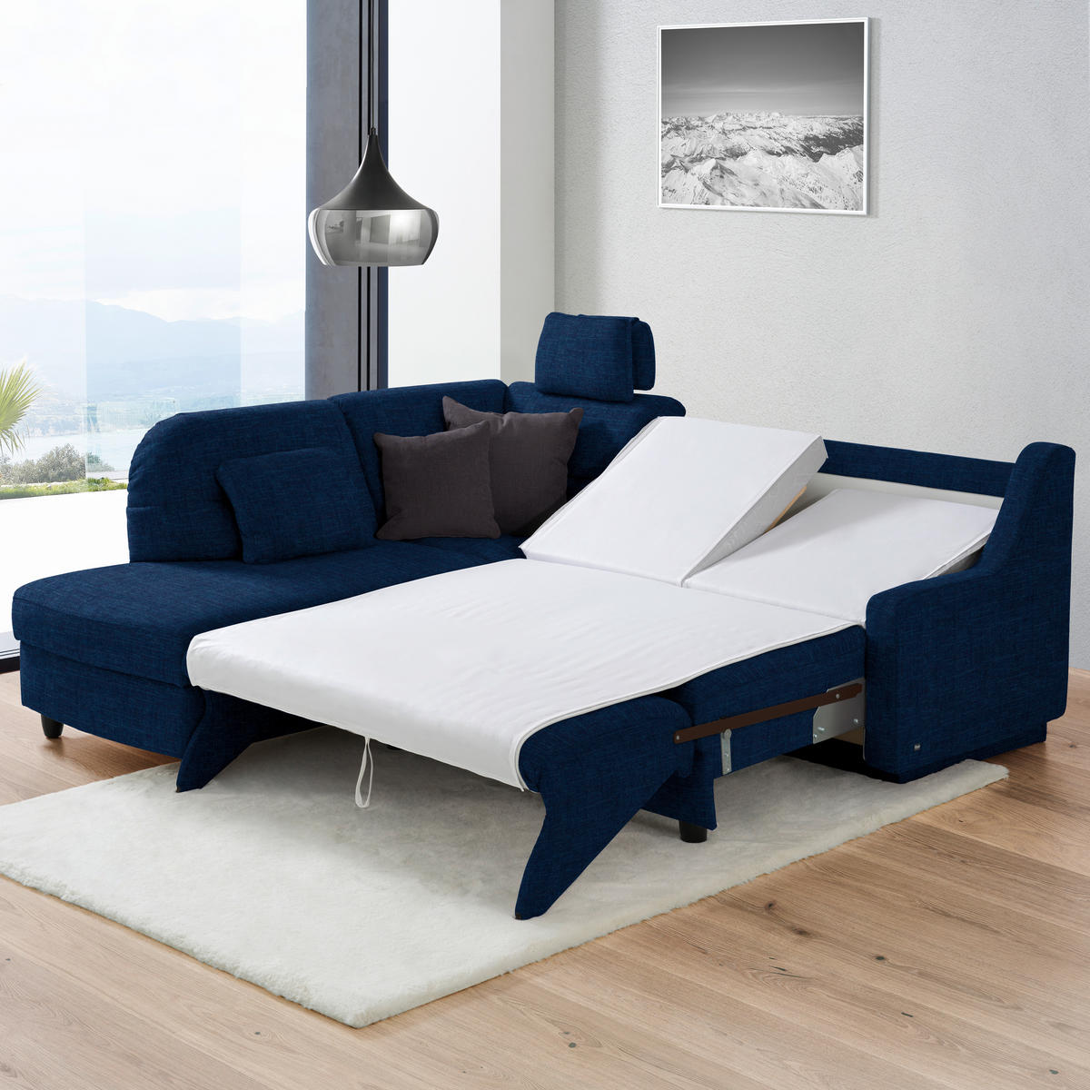 ECKSOFA in Chenille Dunkelblau  208/226 cm  - Schwarz/Dunkelblau, KONVENTIONELL, Textil (208/226cm) - Sedda