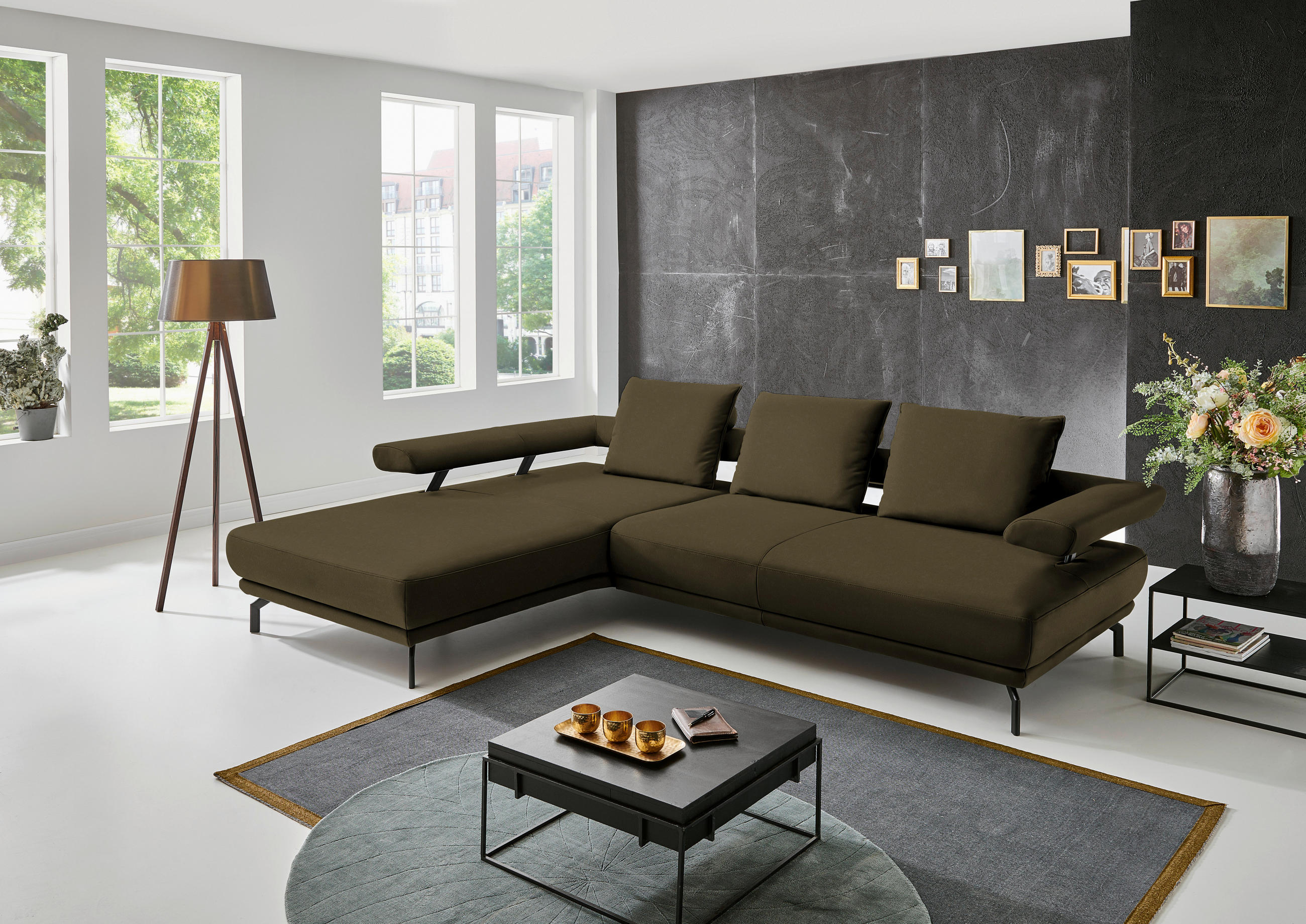 ECKSOFA in Echtleder Grün  - Schwarz/Grün, Design, Leder/Metall (224/305cm) - Dieter Knoll