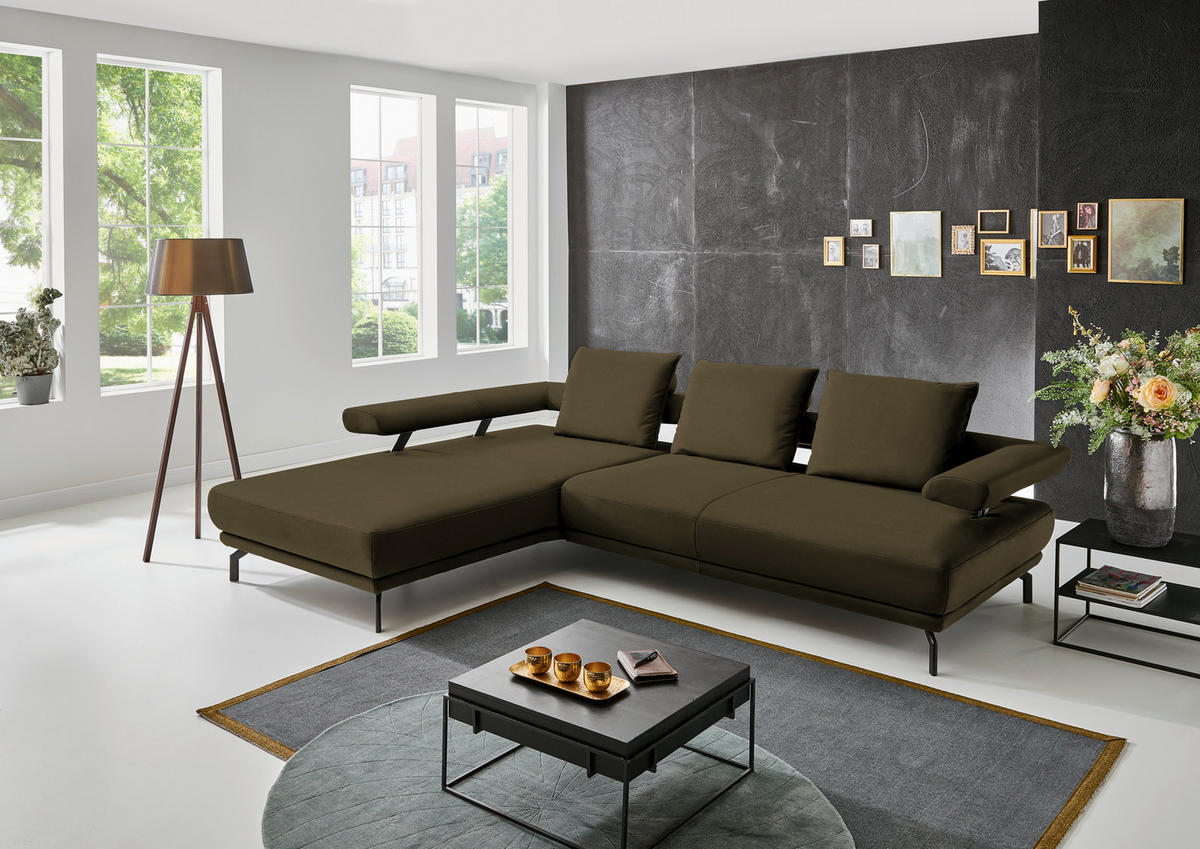 ECKSOFA in Echtleder Grün  224/305 cm  - Schwarz/Grün, Design, Leder/Metall (224/305cm) - Dieter Knoll