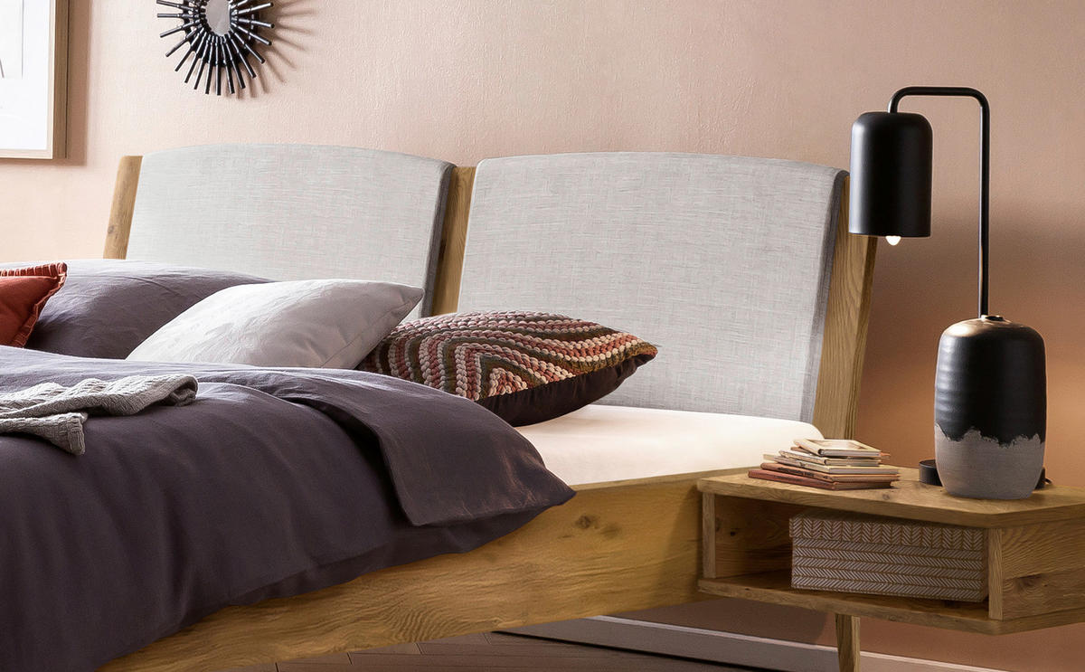 BETT 180/200 cm  in Hellgrau, Wildeiche  - Wildeiche/Hellgrau, KONVENTIONELL, Holz/Textil (180/200cm) - Hasena