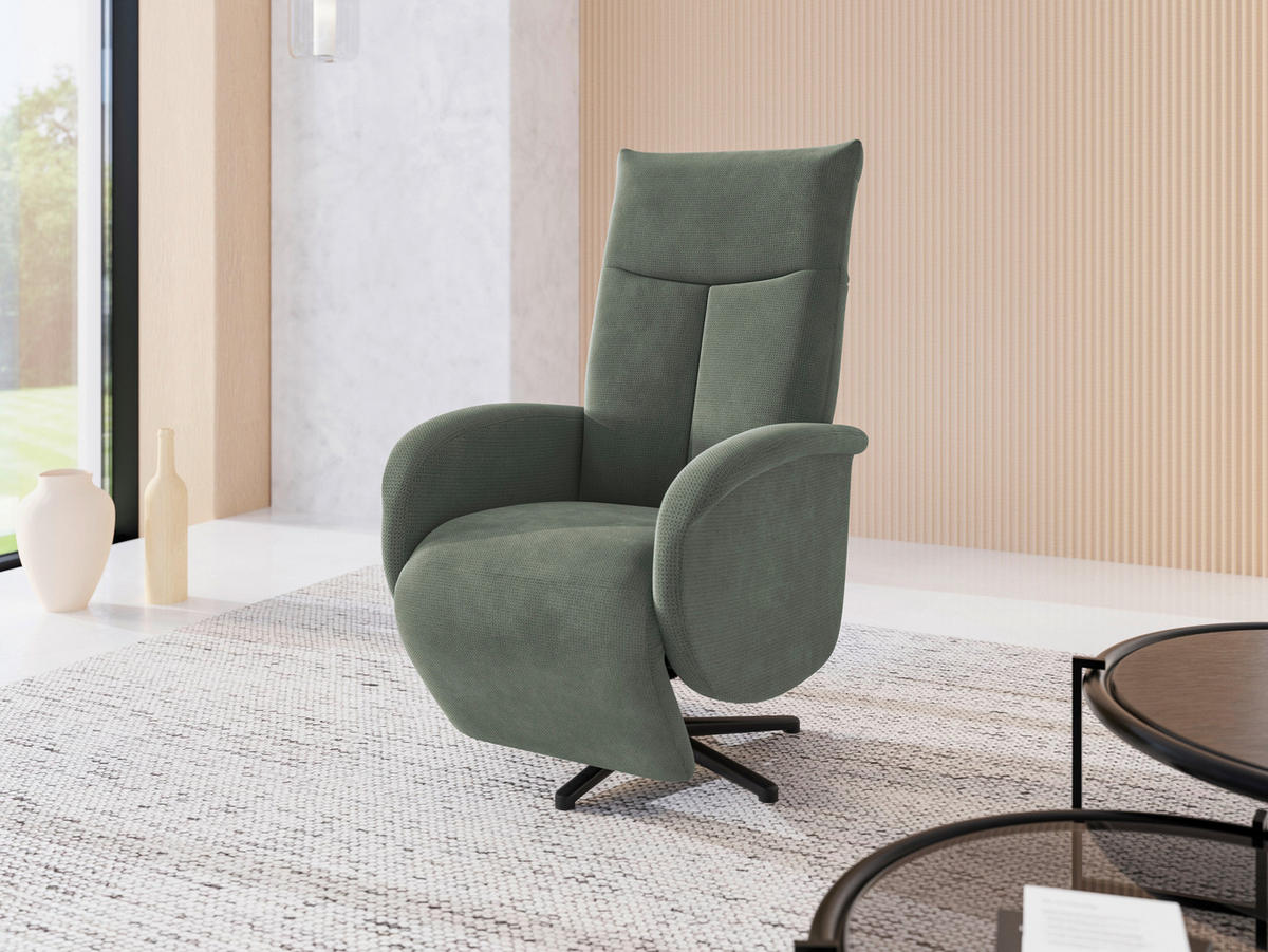RELAXSESSEL GLENDALE E Flachgewebe Kopfteilverstellung, Rücken echt    - Dunkelgrün/Schwarz, KONVENTIONELL, Textil/Metall (75/112/82cm) - Sit & More