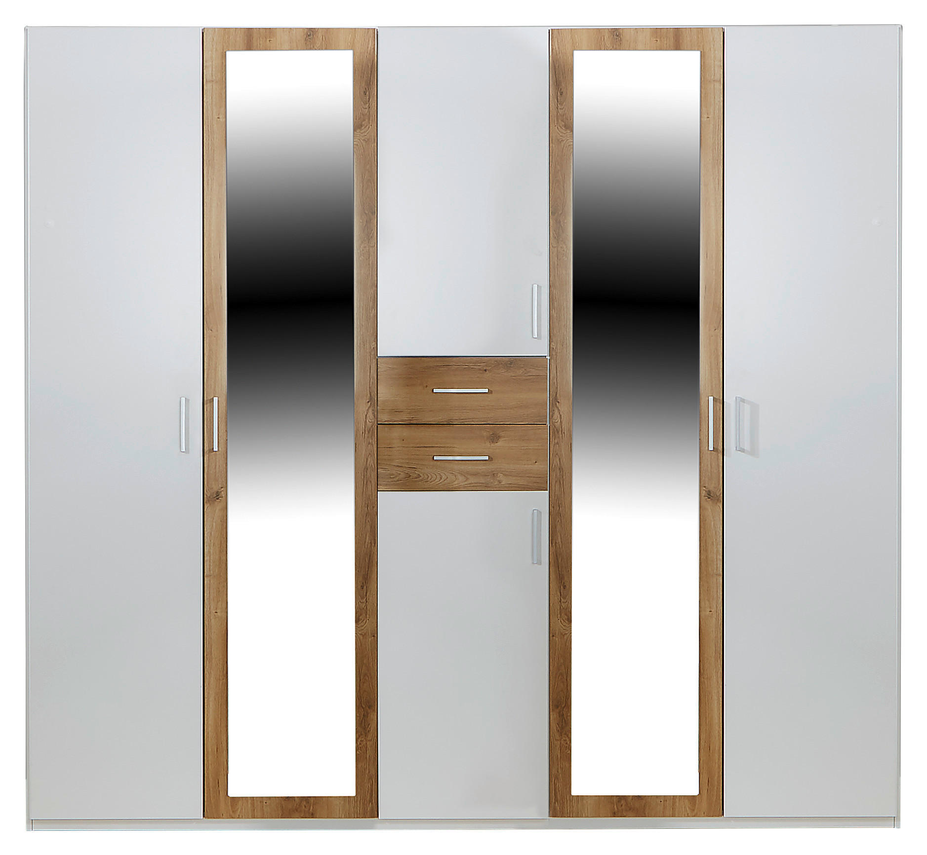 GARDEROB 225/208/58 cm 6-dörrar - vit/aluminiumfärg, Modern, trämaterial/trä (225/208/58cm) - P & B