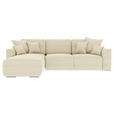 ECKSOFA Beige Cord Liegefläche im Originalstoff, Rücken echt, Schlaffunktion, Bettkasten, Rückenkissen, Zierkissen  - Chromfarben/Beige, KONVENTIONELL, Kunststoff/Textil (195/293cm) - Carryhome