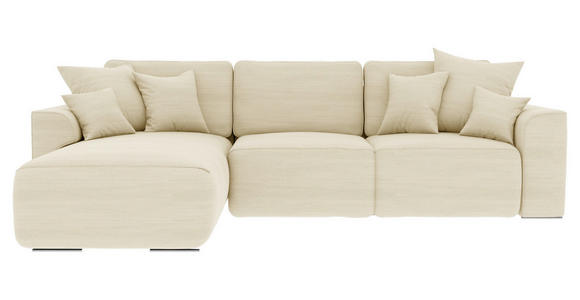 ECKSOFA Beige Cord Liegefläche im Originalstoff, Rücken echt, Schlaffunktion, Bettkasten, Rückenkissen, Zierkissen  - Chromfarben/Beige, KONVENTIONELL, Kunststoff/Textil (195/293cm) - Carryhome