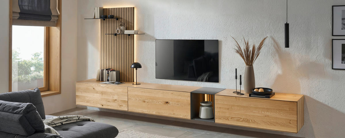 WOHNWAND  in Anthrazit, Eichefarben  403/160/50 cm  - Eichefarben/Anthrazit, Design, Glas/Holz (403/160/50cm) - Dieter Knoll