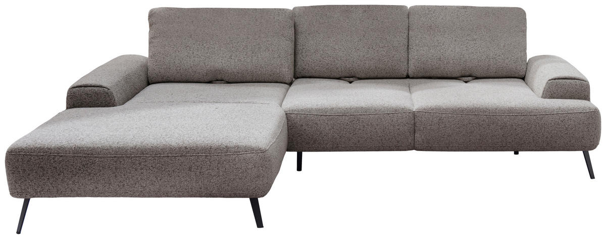 ECKSOFA in Flachgewebe Graubraun  - Graubraun/Schwarz, Design, Textil/Metall (178/305cm) - Livetastic