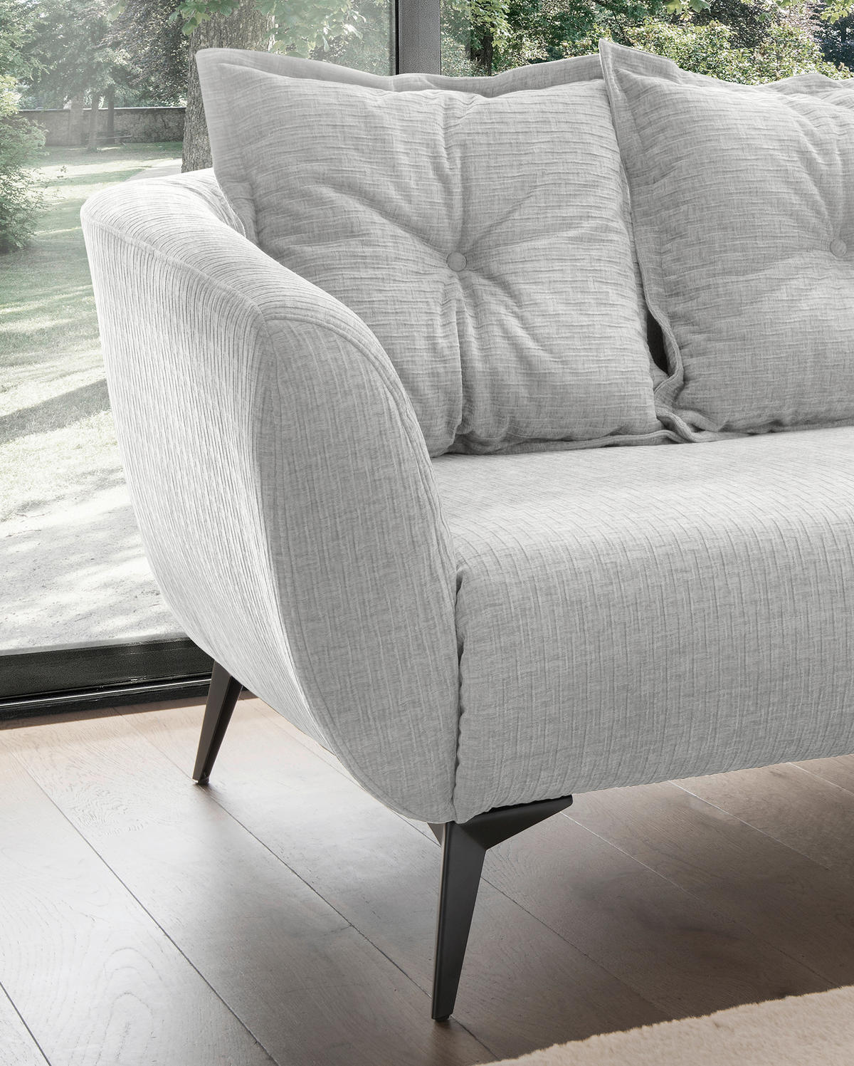 3-SITZER-SOFA Mikrofaser Weiss  - Weiss/Schwarz, Modern, Textil/Metall (236/94/103cm) - Livetastic