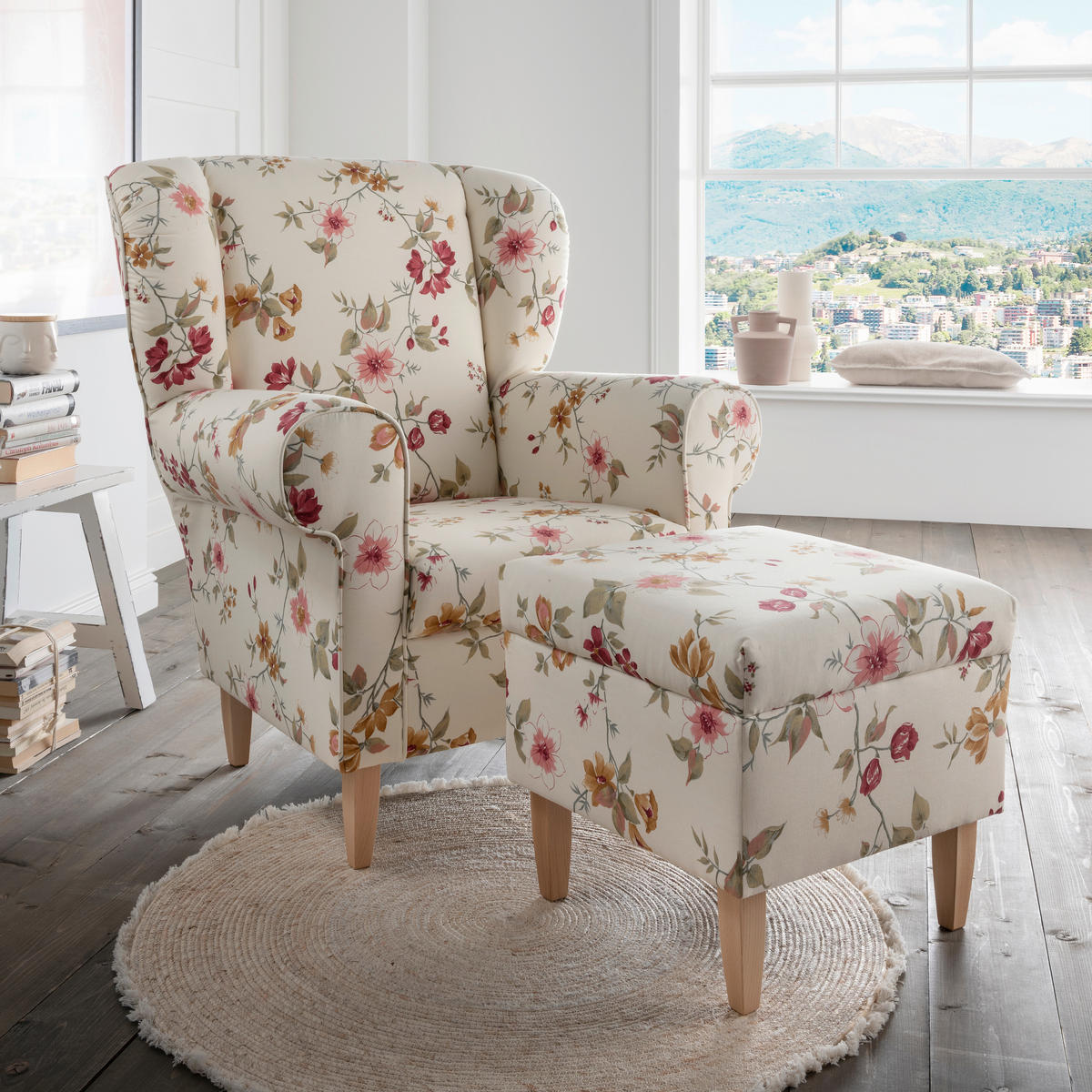 SESSELSET in Webstoff Rot, Buchefarben, Beige  - Beige/Rot, KONVENTIONELL, Holz/Textil (80/102/86cm) - Livetastic