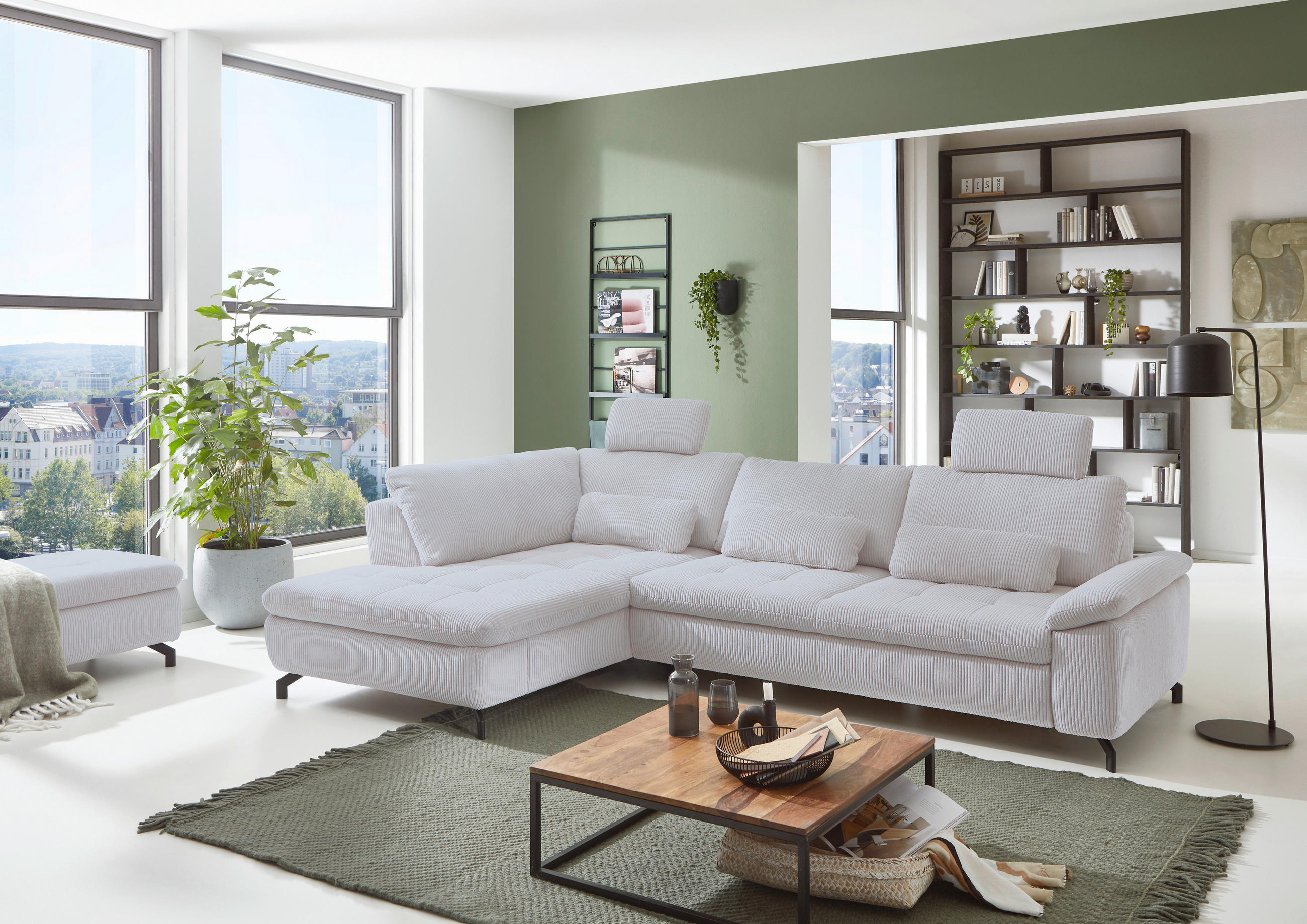 ECKSOFA in Cord, Velours Grau  - Schwarz/Grau, Design, Textil/Metall (197/291cm) - Beldomo Style