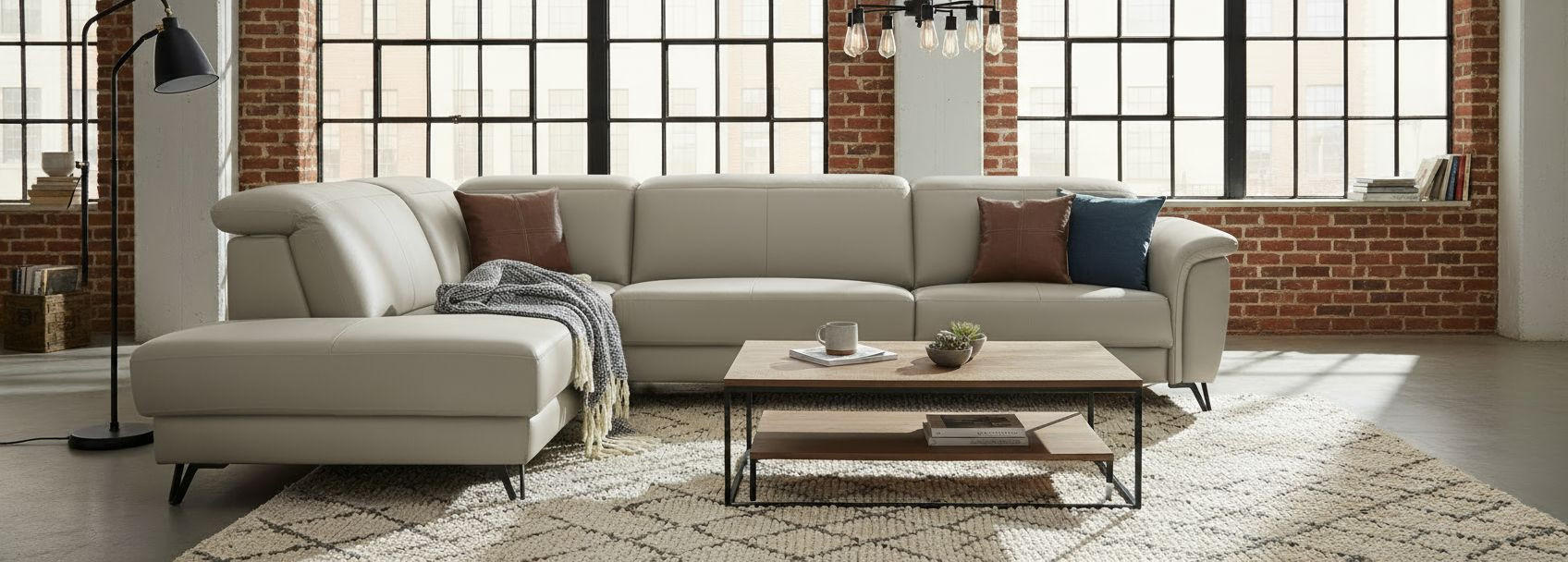 ROHOVÁ SEDAČKA, kůže, jílová barva - černá/jílová barva, Moderní, kov/dřevo (240/303cm) - Livetastic