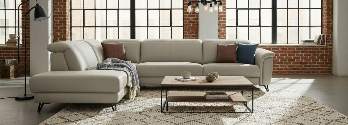 ECKSOFA Schlammfarben Echtleder  - Schlammfarben/Schwarz, MODERN, Leder/Holz (240/303cm) - Livetastic