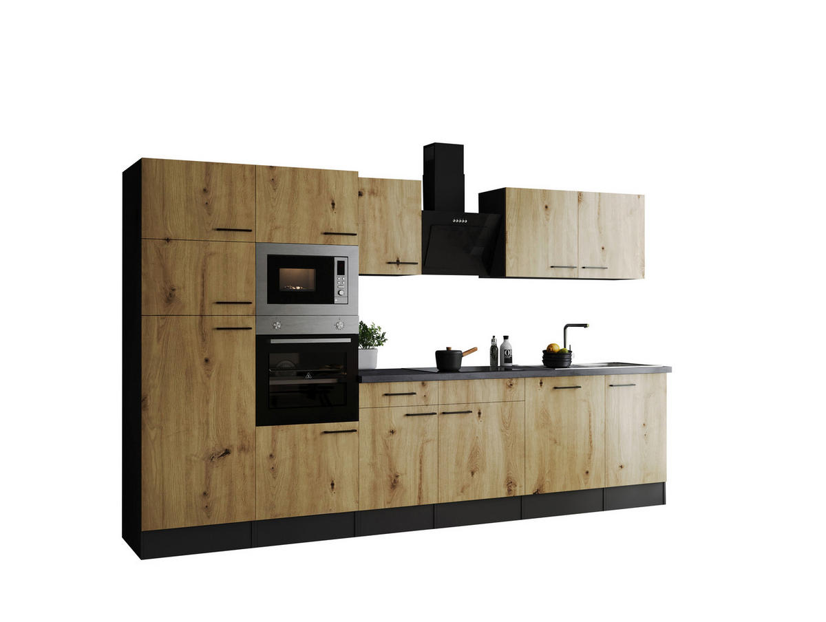 KÜCHENBLOCK 340 cm   in Eiche Artisan  - Schwarz/Eiche Artisan, Design, Holzwerkstoff/Metall (340cm) - Respekta