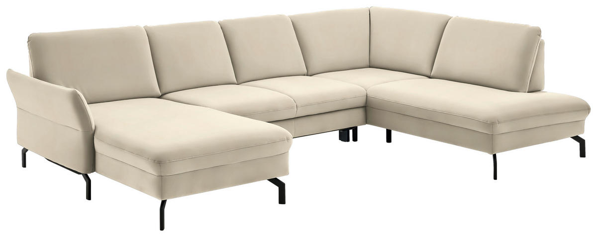 WOHNLANDSCHAFT in Velours Creme, Naturfarben  - Creme/Schwarz, Design, Textil/Metall (179/335/220cm) - Beldomo System