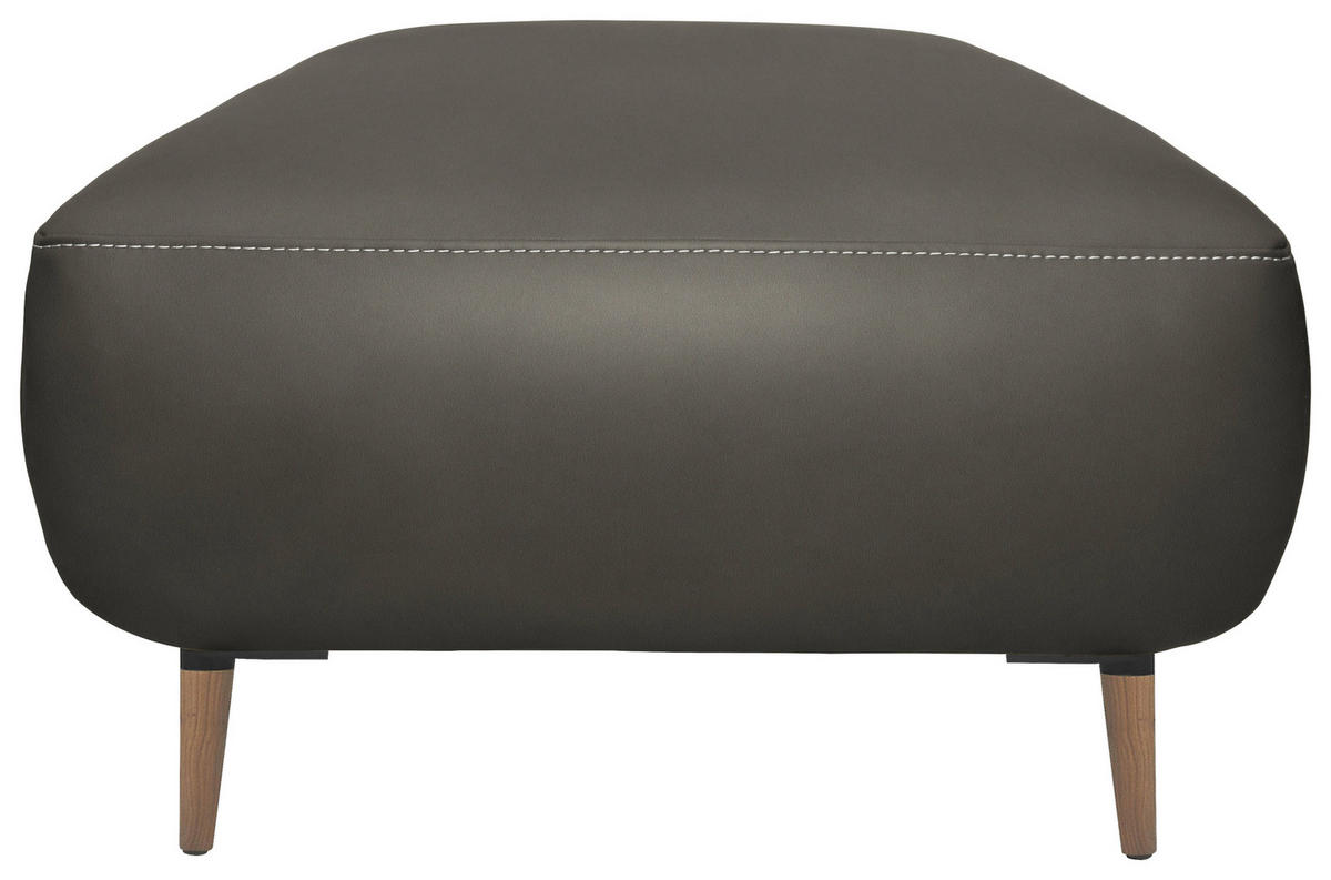 HOCKER in Leder Dunkelgrau  - Dunkelgrau/Beige, Natur, Leder/Holz (65/46/55cm) - Valnatura